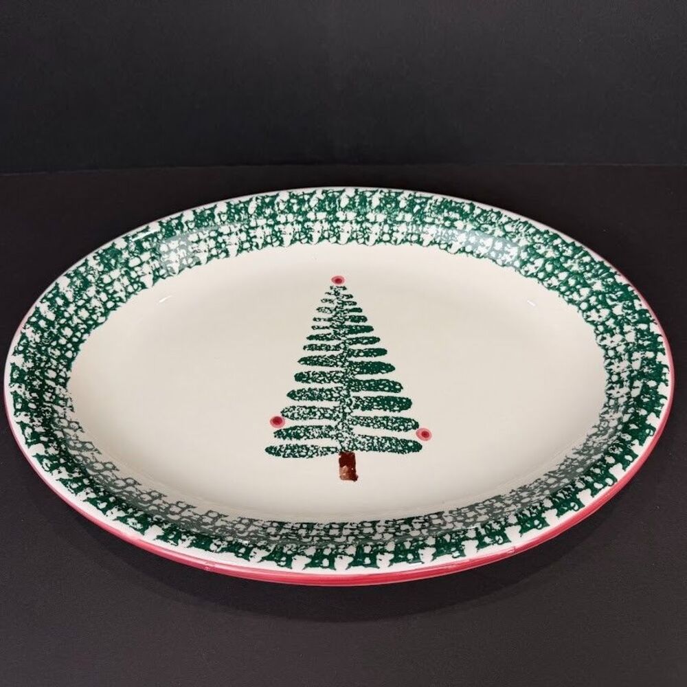 Vintage Furio by La Primula Italy Spongeware Christmas Tree 16" Serving Platter